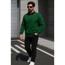 Damga Erkek Trend Oversize Yeşil Fermuarlı Sweatshirt