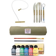 Arttone Beyaz Seramik Hamuru 6 kg Kil Kesme Teli 5'li Ebeşuar Artdeco Akrilik Boya 6X75 ml Canlı Renkler Set