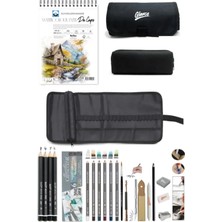 Arttone Suluboya Defteri 300 Gr. A5 12 Yp Aquarell-Cepli Siyah Kalemlik 24 Bölmeli + Kalem Kutusu Set