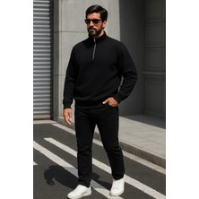 Damga Erkek Trend Oversize Siyah Fermuarlı Sweatshirt