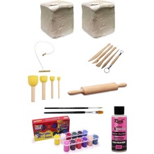 Arttone Seramik Hamuru 6x2 kg Kil Kesme Teli Ebeşuarlı 25 ml Akrilik 12LI Vernik,ahşapmerdane Hamur Set