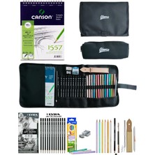 Arttone Canson A5 Eskiz Lyra Art Design Dereceli Kalem Metalik Kuruboya Cepli Siyah Kalemlik 24 Bölmeli Set