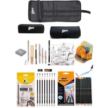 Arttone Adel Dereceli Kalem Seti 8'li Aquarelle Kuru-Suluboya Kalemi 12 Renk Esliz Seti