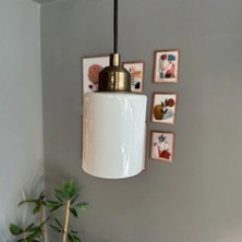 Bamyum Tiny Beyaz Cam Tekli Avize Eskitme Yarım Lale Başlık Retro Sarkıt Lamba Restoran Salon Aydınlatma