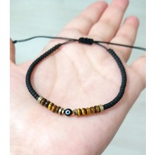 Funny Takı Kaplangözü ve Hematit Doğaltaşlı Siyah Nazar ve Miyuki Round Boncuklu Unisex Bileklik