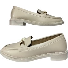 Doruk Shoes Kadın Bej Babet Loafer Makosen Cilt Günlük Ayakkabı