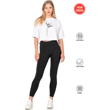 Özkan Underwear Özkan 27682 Kadın Interlok Kumaş Likralı Yüksek Bel Esnek Rahat Düz Uzun Tayt