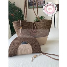 Double Knot Design Bailey 2li Takım Plaj Çantası , El Çantası Clutch, Totebag, Kadın Çanta, Yazlık, Hediyelik, hasır Jüt Tress