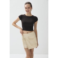 Tubia Kadın Kahve Renk Kısa Kollu Crop T-shirt