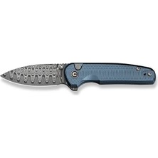 Civivi Mini Shakan Ripple Patterned Blue Aluminum Handle Damascus Blade Çakı