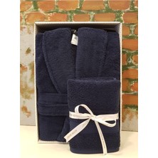 Özdilek Colourist Şalyaka Bornoz + Baş Havlusu - Lacivert %100 Pamuk