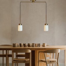 Bamyum Tiny Beyaz Cam Ikili Metal Çubuk Avize Ince Eskitme Başlık Retro Sarkıt Lamba Salon Aydınlatma