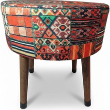Ustaagac Puf Koltuk Bench Tabure – Anadolu Kilim Motif - Ahşap Ayaklı