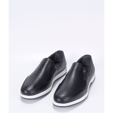 Vantaggio Shoes Neon %100 Hakiki Deri Loafer Erkek Ayakkabı Siyah Düz Taban Bağsız Tasarım