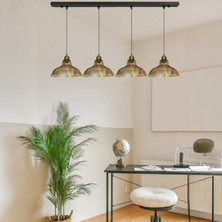 Bamyum Vishi Cam Bal Rengi Dörtlü Avize Yarım Lale Başlık Retro Sarkıt Lamba Restoran Salon Aydınlatma