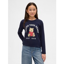 Gap Kız Çocuk Lacivert Relaxed Grafik T-Shirt
