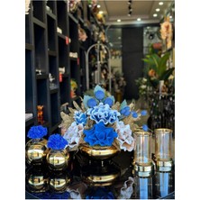 TASARIMHMODA Yapay Çiçekli Gold Yassı Vazo 5 Parça Set No:1