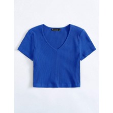 Rooted Kadın Basic Crop V Yaka Kaşkorse T-Shirt