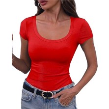 Rooted Kadın Lila , Kare Yaka T-Shirt & Bluz , Likralı Fitilli Kaşkorse Kumaş