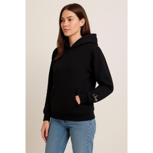 Giyim Dünyası Kadın Üç Ip Şardonlu Beren Kapüşonlu Sweat Siyah