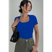 Rooted Kadın Havuz  Yaka T-Shirt & Bluz , Likralı Fitilli Kaşkorse Kumaş