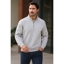Damga Erkek Trend Premium Gri Fermuarlı Sweatshirt