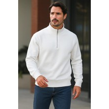Damga Erkek Trend Premium Beyaz Fermuarlı Sweatshirt