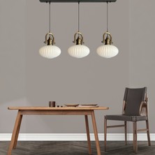 Bamyum Elegant Cam Beyaz Üçlü Avize Delikli Eskitme Başlık Sarkıt Lamba Restoran Salon Aydınlatma