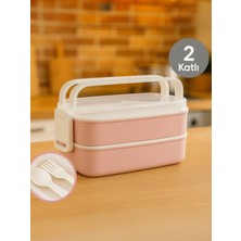 Nesto Home 2 Katlı Taşınabilir Yemek Kabı-Kaşıklı Çatallı Lunch Box