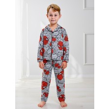 Pistyle Erkek Çocuk Örümcek Desenli Düğmeli Alt Üst Pijama Takımı