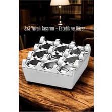 Shopwe Metal Döküm Küllük – 3x3 Yuvalı, Krom , Modern ve Ağırlıklı Tasarım 7