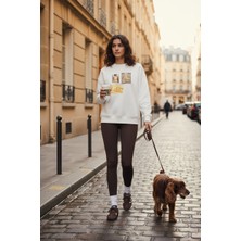 Amia&Co. Beyaz Bisiklet Yaka Şardonlu Baskılı Oversize Sweatshirt