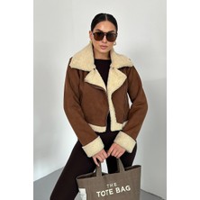 Spirituel Kadın Süet Mont Kısa Içi Kürklü Kruvaze Fermuarlı Cepli Ceket