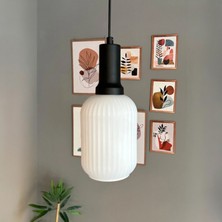 Bamyum Wingmn Beyaz Cam Tekli Avize Siyah Fener Başlık Retro Sarkıt Lamba Restoran Salon Aydınlatma