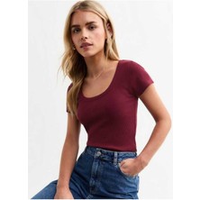 Rooted Kadın Havuz  Yaka T-Shirt & Bluz , Likralı Fitilli Kaşkorse Kumaş