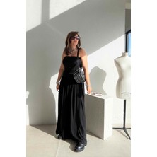 Et Siyah Drapeli Straplez Elbise