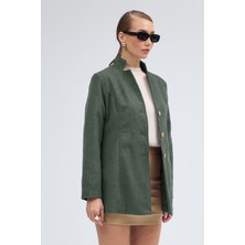 Tasarım Yaka Haki Kısa Boy Kaşe Kaban