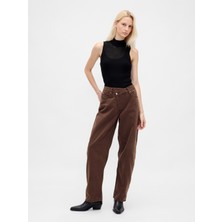 Gap Kadın Kahverengi High Rise Ultrasoft Crossover Barrel Jean Pantolon