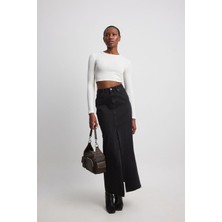 Rooted Kadın Uzun Kol Crop,kaşkorse Fitilli Kumaş % 95 Pamuk %5 Elastan