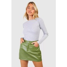 Rooted Kadın Bisiklet Yaka Uzun Kol T-Shirt&bluz ,Fitilli Likralı Kaşkorse Kumaş