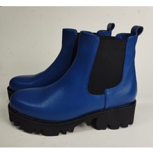 Lucciola Kadın Hakiki Deri Lastikli Eva Taban Mavi Floter Bot