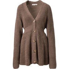 Facette Önden Düğmeli Triko Elbise Vizon