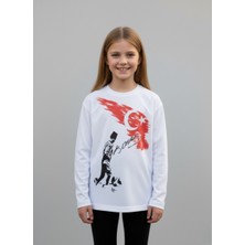 Secret Touch Çoçuk Erkek-Kız Atatürk Kocatepe Türk Bayraklı %100 Pamuk Uzun Kollu Beyaz T-Shirt