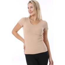 Rooted Kadın  Basic V Yaka T-Shirt ,fitilli Kaşkorse Kumaş Bluz