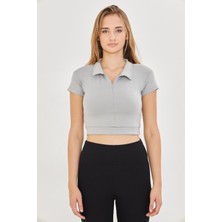 Trendhill Kadın Esnek Modal Kumaş Polo Yaka Tişört Gri 8508-G