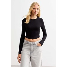 Rooted Kadın Uzun Kol Crop,kaşkorse Fitilli Kumaş % 95 Pamuk %5 Elastan