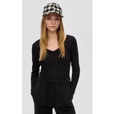 Rooted Kadın V Yaka Uzun Kol T-Shirt & Bluz ,fitilli Kaşkorse Kumaş