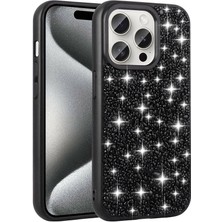 ENSUENO Apple iPhone 15 Pro Kılıf Parlak Taşlı Tasarım Inc Linea Diamond Kapak-Siyah