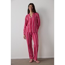 Penti Fuşya Bloom Stripes Gömlek Pantolon Pijama Takımı
