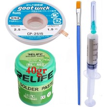 Smnr Relıfe RL-402 Elektronikçi Yardımcı Krem Lehim Solder Paste 183°C Noclean SN63/PB67 40G Lehim Toplama CP-2515 Emme Teli 2,5 mm SET02